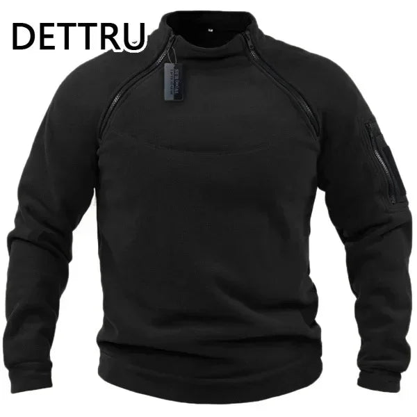 Heren winter sweatshirt - Fleece pullover met rits - Losse dikke trui in effen kleur - Bivakshop