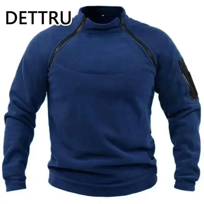 Heren winter sweatshirt - Fleece pullover met rits - Losse dikke trui in effen kleur - Bivakshop