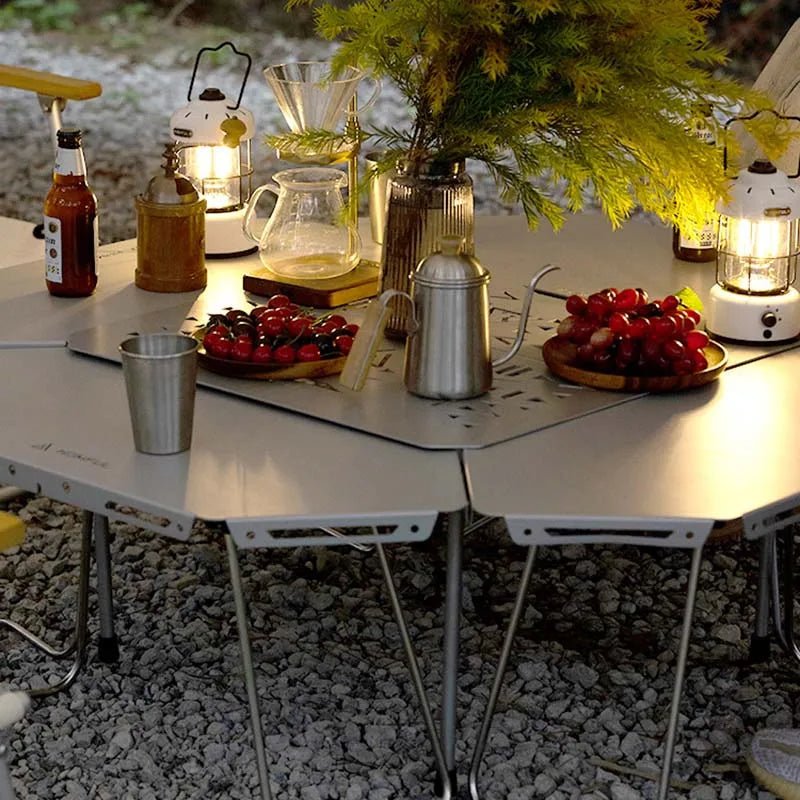 HOMFUL opvouwbare rvs kampeertafel – Multifunctionele ronde campingtafel voor buiten en barbecue - Bivakshop