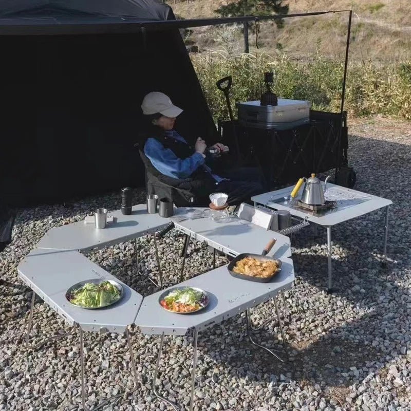 HOMFUL opvouwbare rvs kampeertafel – Multifunctionele ronde campingtafel voor buiten en barbecue - Bivakshop