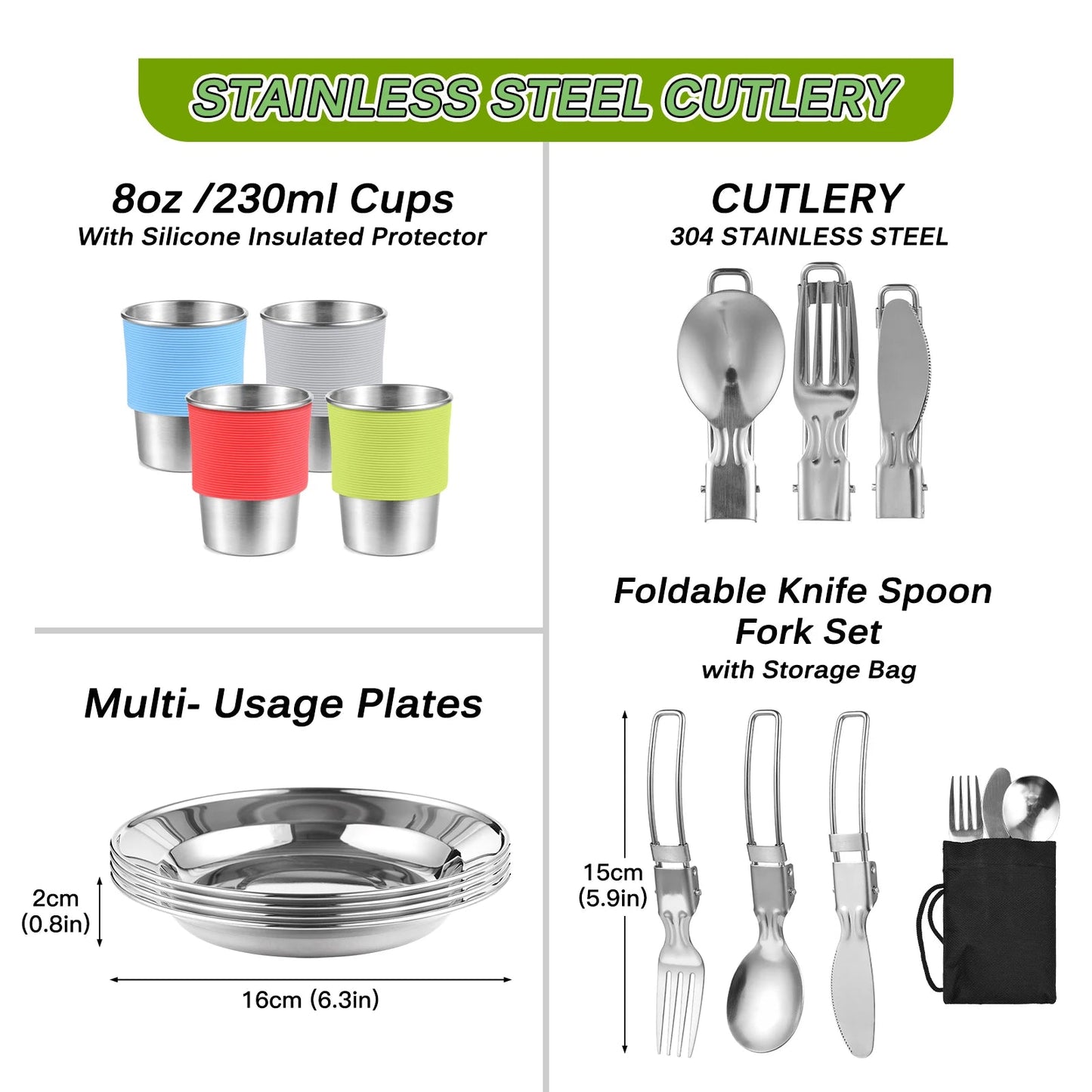 Lixada outdoor kookgerei set – Opvouwbare kom, pan, mes & vork - Lichtgewicht camping & hiking serviesset - Bivakshop