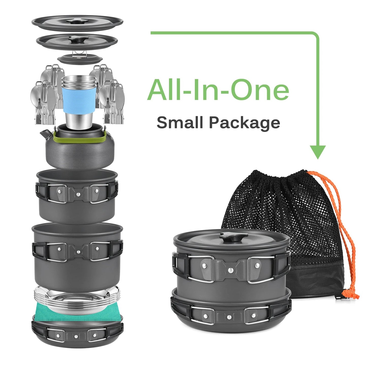 Lixada outdoor kookgerei set – Opvouwbare kom, pan, mes & vork - Lichtgewicht camping & hiking serviesset - Bivakshop