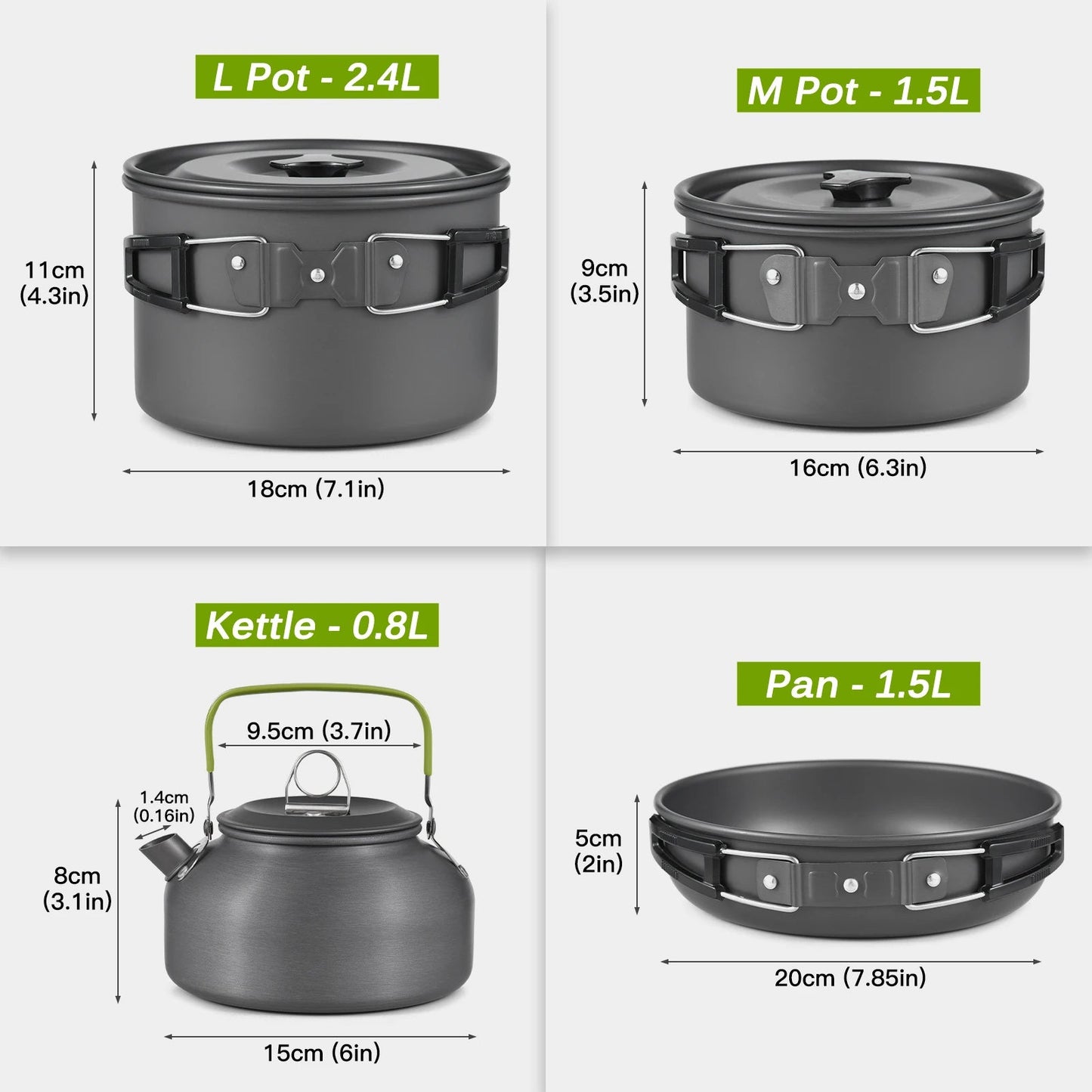 Lixada outdoor kookgerei set – Opvouwbare kom, pan, mes & vork - Lichtgewicht camping & hiking serviesset - Bivakshop