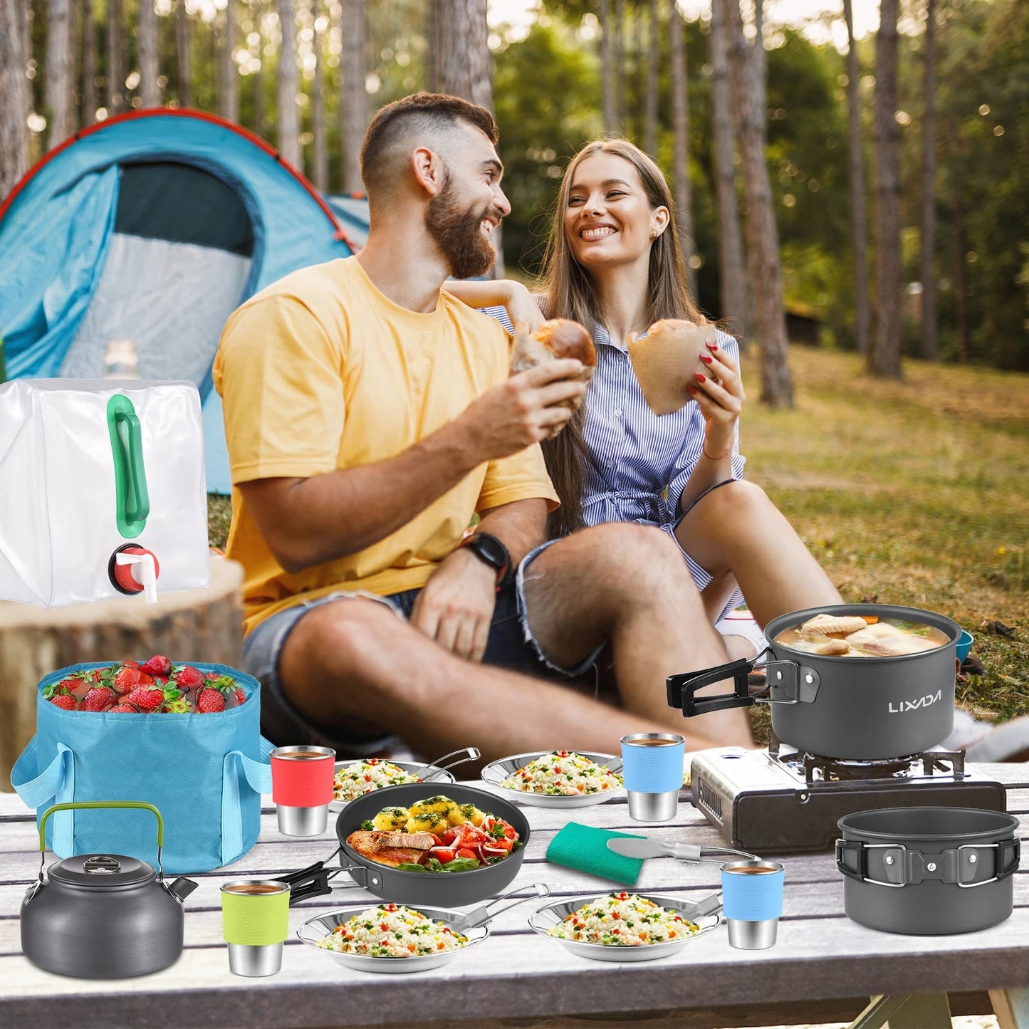 Lixada outdoor kookgerei set – Opvouwbare kom, pan, mes & vork - Lichtgewicht camping & hiking serviesset - Bivakshop