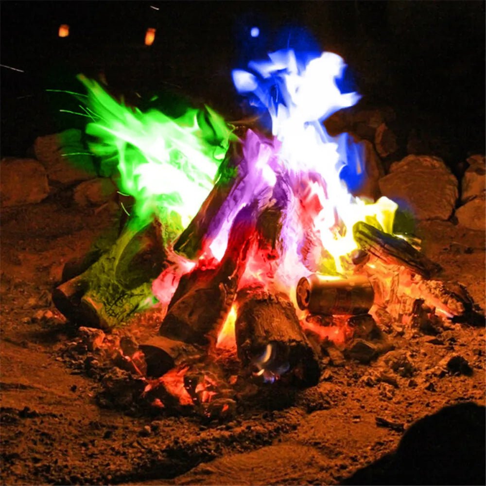 Magisch vuurkleurenpoeder voor kampvuur & haard - Kleurrijke vlammen voor een betoverende sfeer - Bivakshop