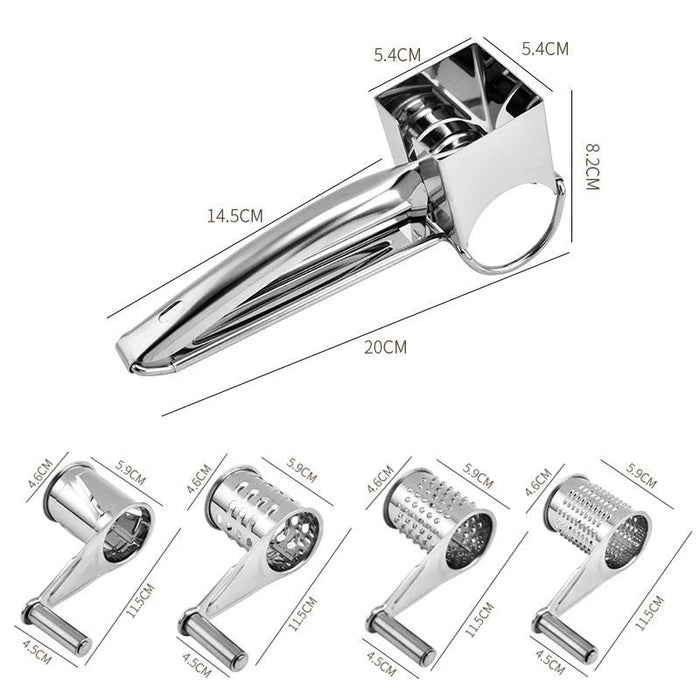 Manuele roestvrijstalen kaasrasp - 4-in-1 verwisselbare raspen en snijdrum voor keuken - Bivakshop