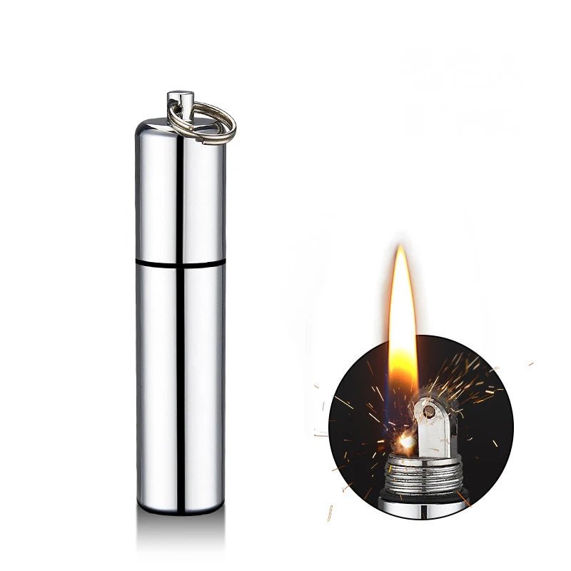 Metalen windproof benzineaansteker – Mini sleutelhanger aansteker voor buiten & rookaccessoires - Bivakshop