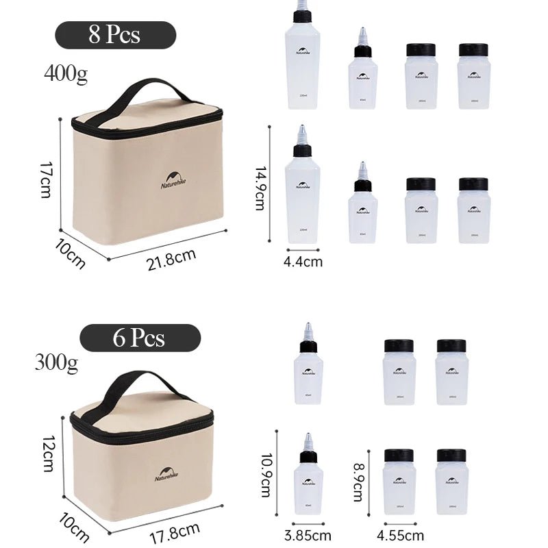 Naturehike kruidenfles set – 6/8 delige draagbare specerijen dispenser – Camping & bbq keuken gadget - Bivakshop