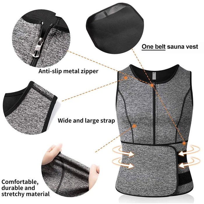 Neopreen sauna sweat vest voor mannen - Taille trainer en body shaper met ritssluiting - Bivakshop