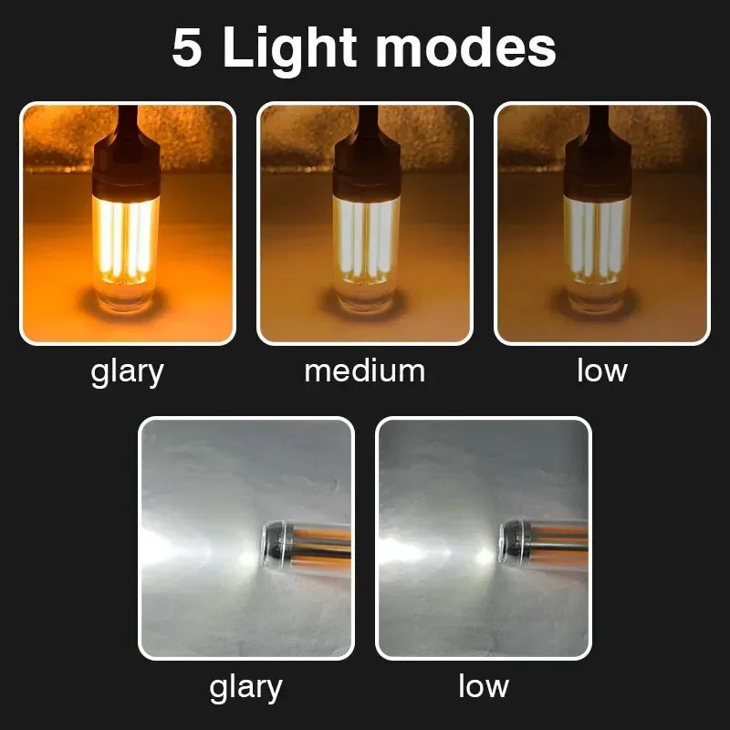 Oplaadbare LED campinglamp – Superheldere draagbare lamp met 5 lichtstanden en haakdesign - Bivakshop