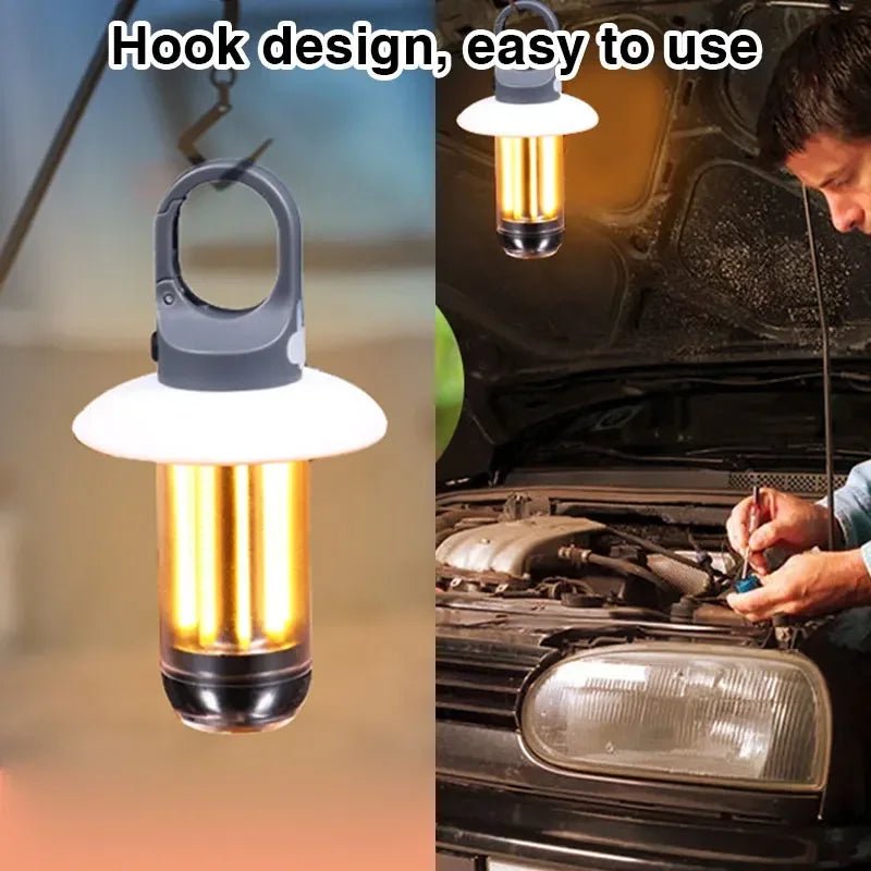 Oplaadbare LED campinglamp – Superheldere draagbare lamp met 5 lichtstanden en haakdesign - Bivakshop