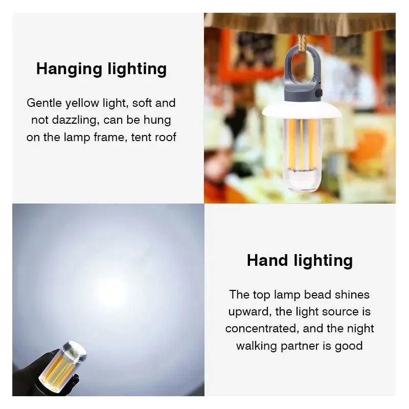 Oplaadbare LED campinglamp – Superheldere draagbare lamp met 5 lichtstanden en haakdesign - Bivakshop