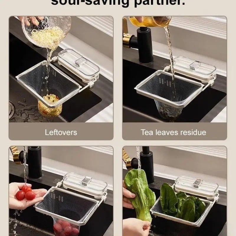 Opvouwbaar gootsteen filterrek - Keuken plastic afvoer mand - Zuignappen en mesh zak - Bivakshop