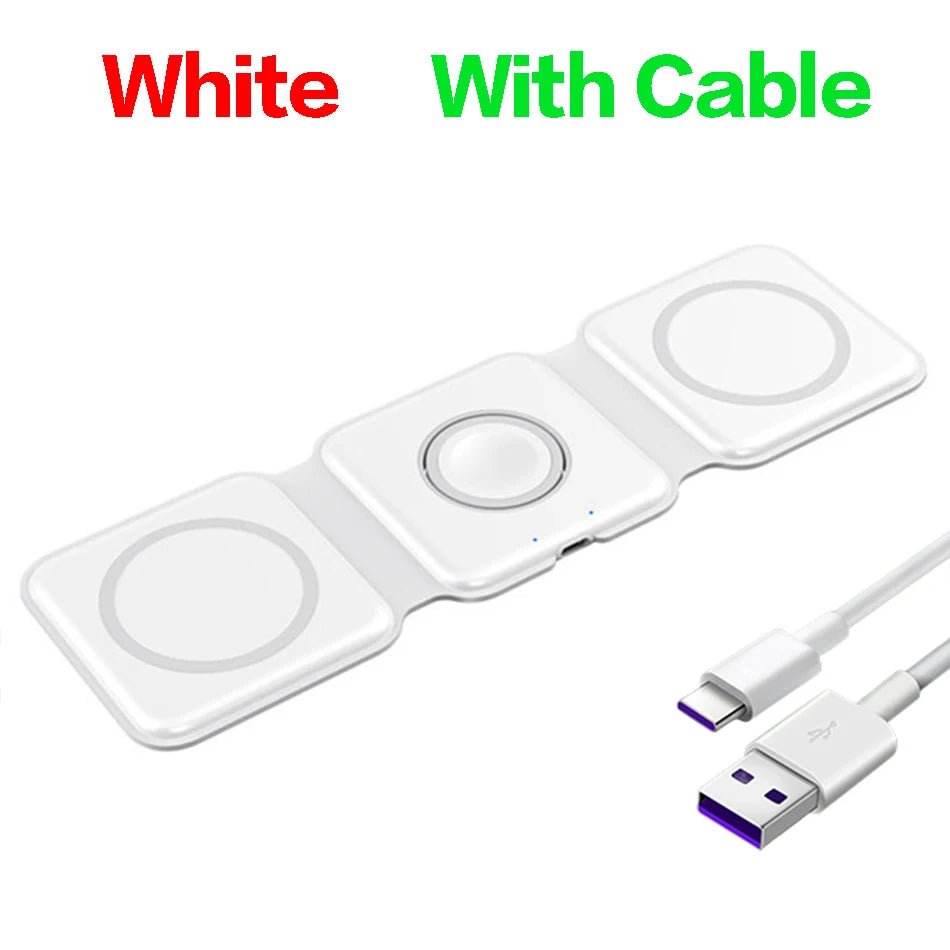 Opvouwbare 3 - in - 1 draadloos oplaadstation – 100W snellader voor iPhone, AirPods & iWatch - Bivakshop
