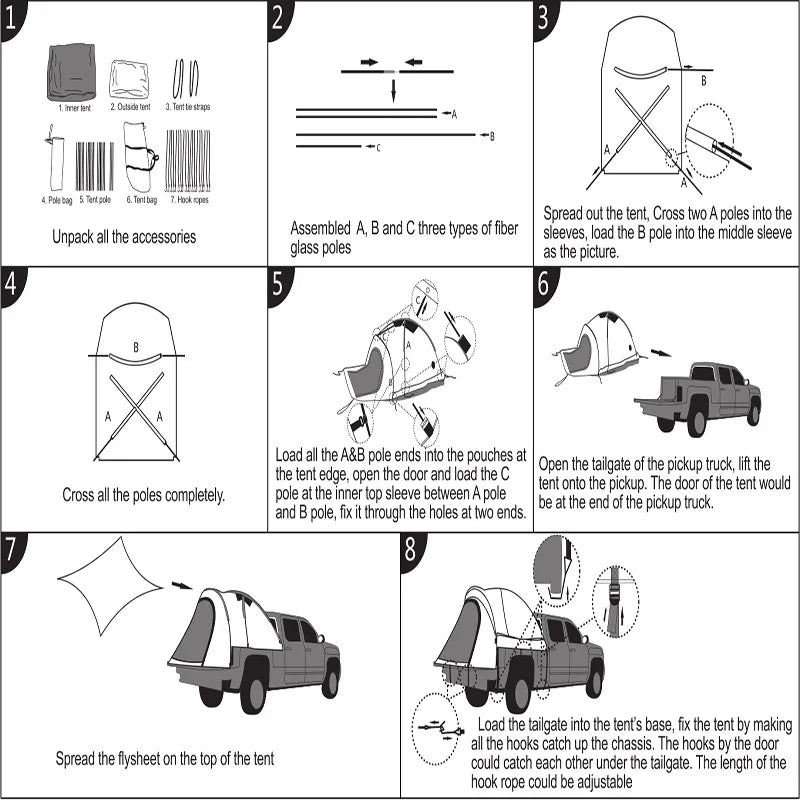 Pickup truck - Achterbak tent zelf openend waterdicht - Tweepersoons - Bivakshop