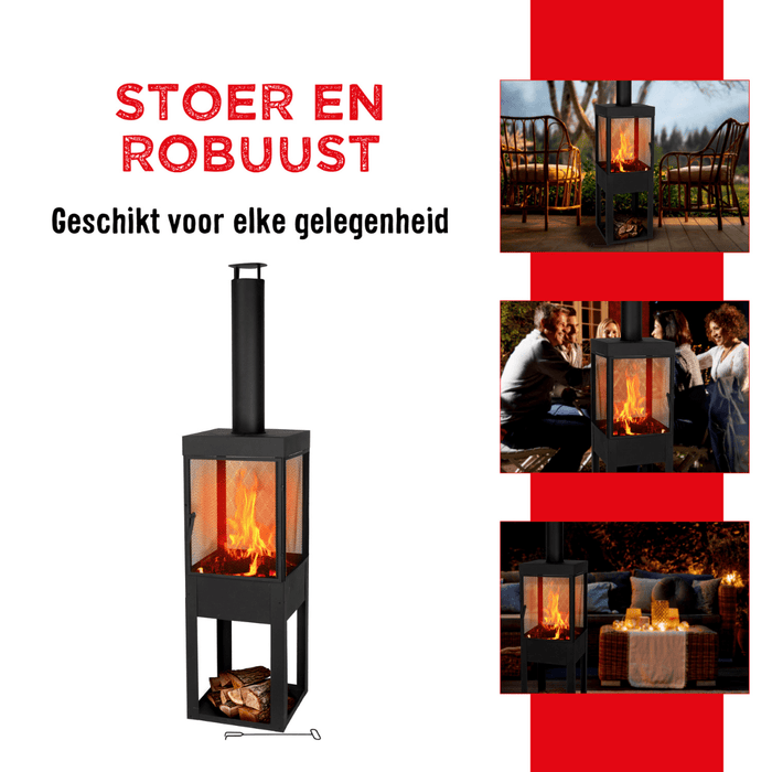 Sfeerhaard voor buiten 47×44×194 cm – Brandhoutopslag & schoorsteen - Bivakshop