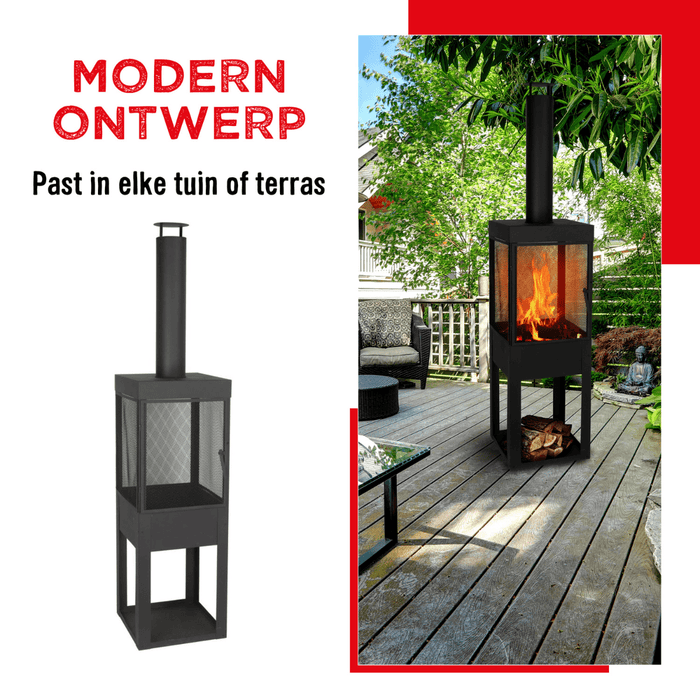 Sfeerhaard voor buiten 47×44×194 cm – Brandhoutopslag & schoorsteen - Bivakshop