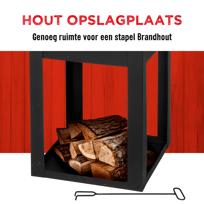 Sfeerhaard voor buiten 47×44×194 cm – Brandhoutopslag & schoorsteen - Bivakshop