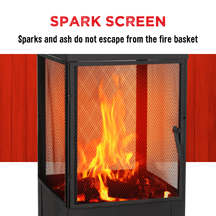 Sfeerhaard voor buiten 47×44×194 cm – Brandhoutopslag & schoorsteen - Bivakshop