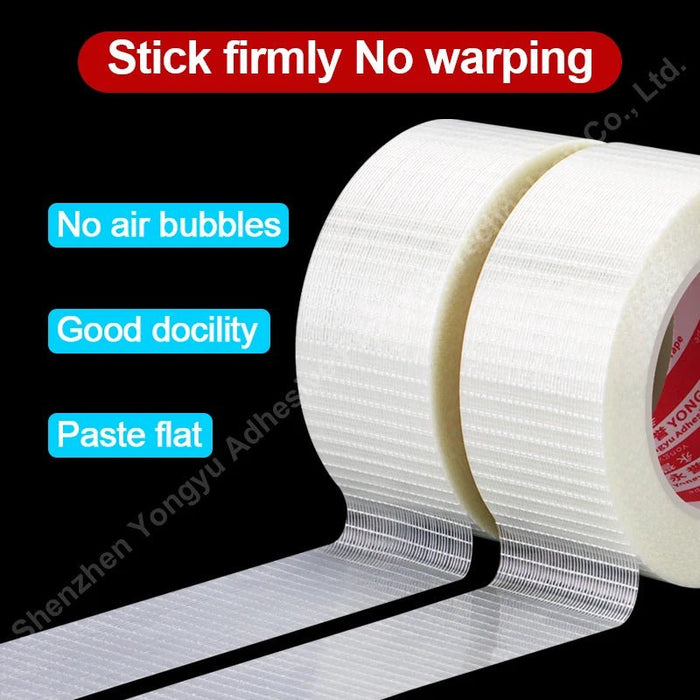 Sterke glasvezeltape – 50M transparante mesh enkelzijdige tape voor industriële verpakking & afdichting - Bivakshop