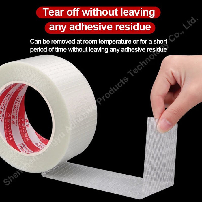 Sterke glasvezeltape – 50M transparante mesh enkelzijdige tape voor industriële verpakking & afdichting - Bivakshop