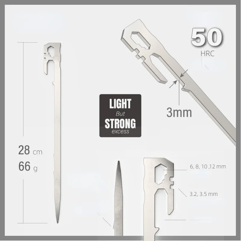 Sterke roestvrijstalen haringen – 6 stuks van 28 cm met reflecterend koord voor tent, strand en camping - Bivakshop