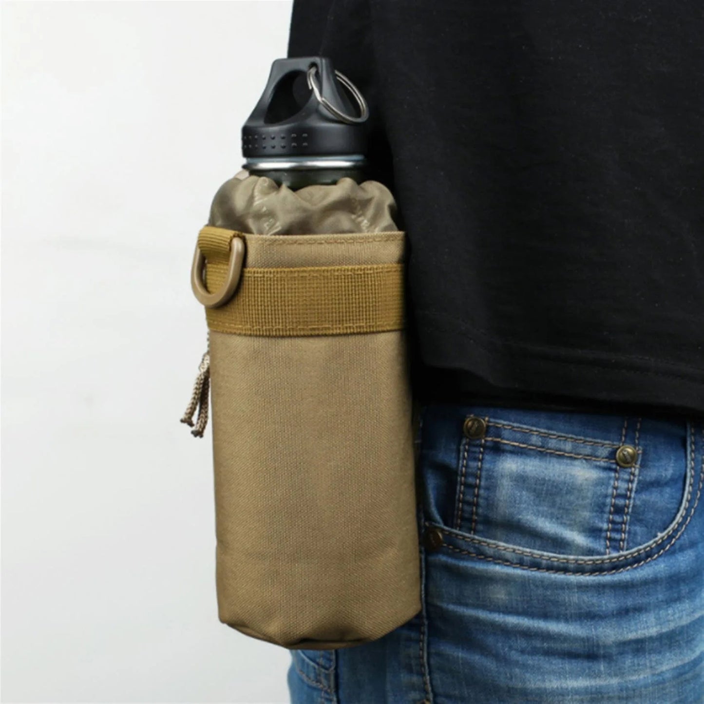 Tactische Waterfles pouch – Outdoor camouflage – Draagbare fleshouder met trekkoord - Bivakshop