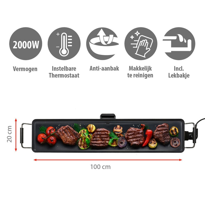 Teppanyaki bakplaat XXL – 2000 W met thermostaat - Bivakshop