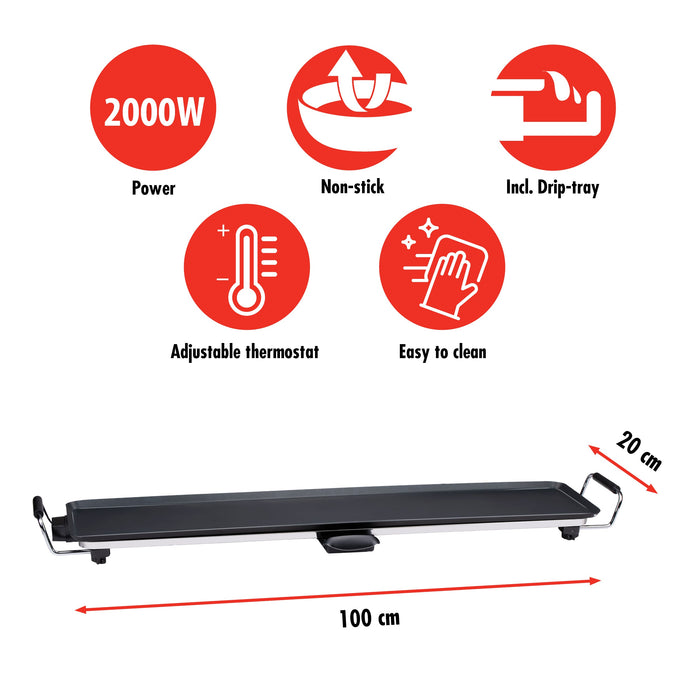 Teppanyaki bakplaat XXL – 2000 W met thermostaat - Bivakshop