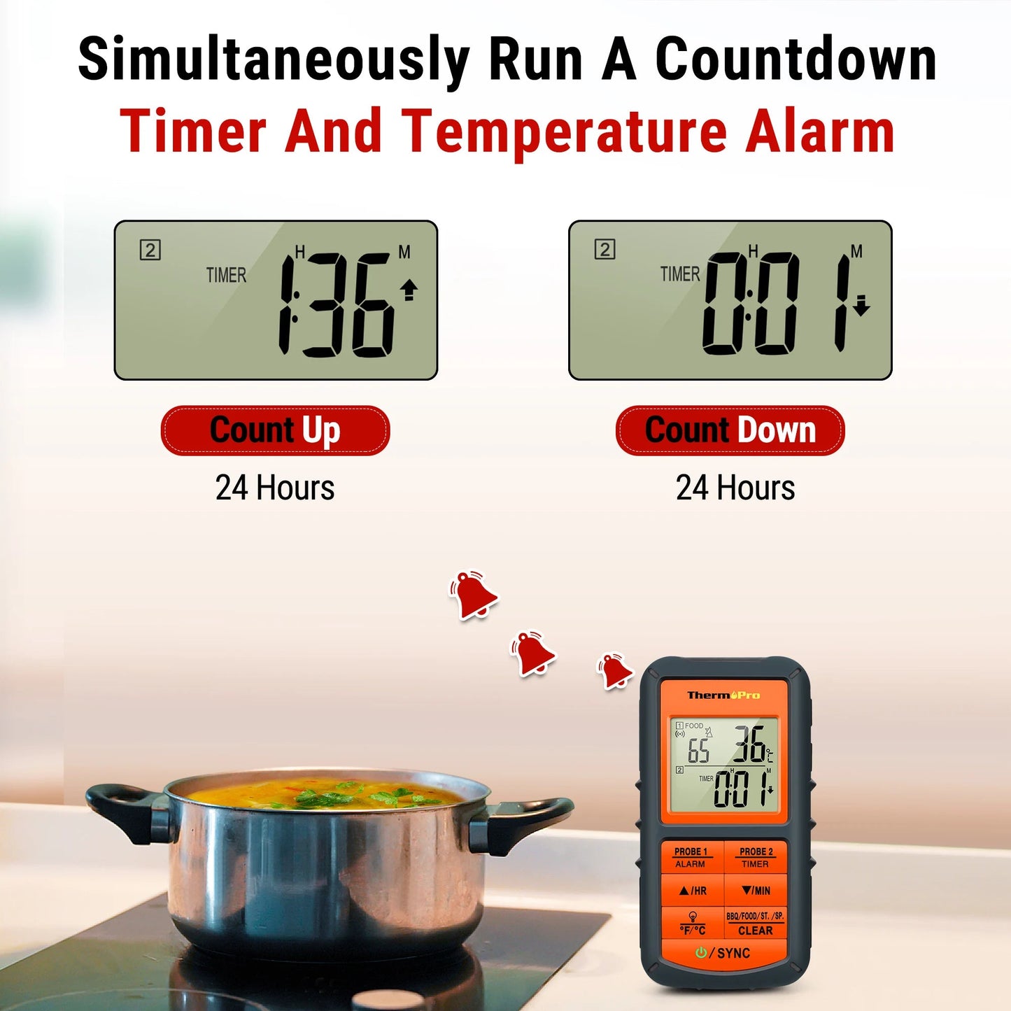 ThermoPro TP - 08C Draadloze Vleesthermometer – 150M Bereik – Dual Probe – BBQ, Smoker, Oven, Grill - Bivakshop