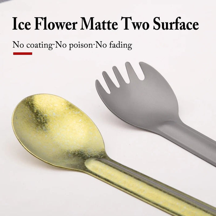 Titanium spork met lange steel - Ultralicht - Voor kamperen en picknicks - Bivakshop