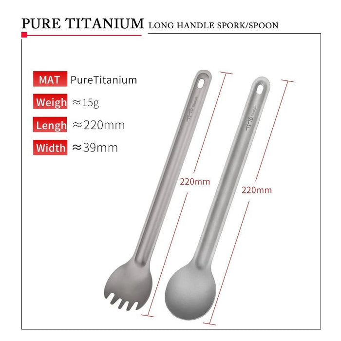 Titanium spork met lange steel - Ultralicht - Voor kamperen en picknicks - Bivakshop