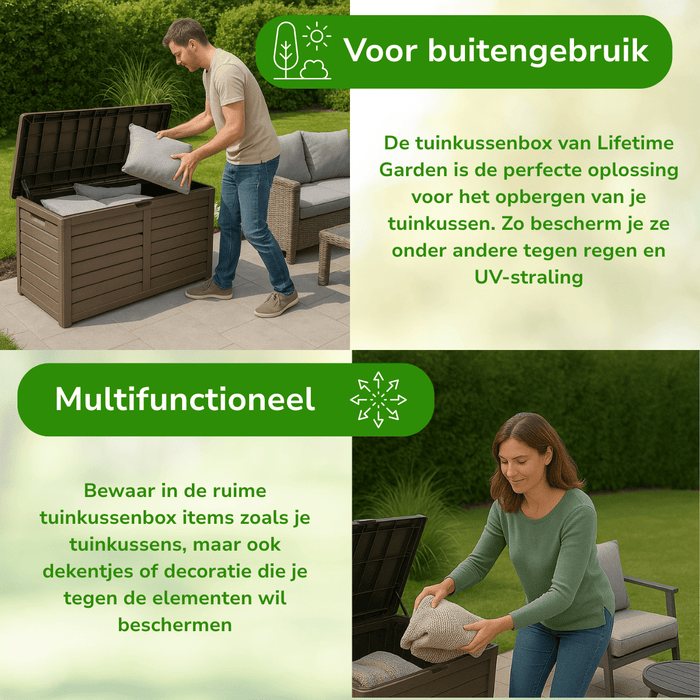 Tuinkussenbox 420 l – Taupe opbergbox voor kussens - Bivakshop