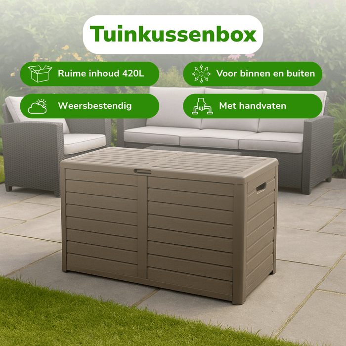 Tuinkussenbox 420 l – Taupe opbergbox voor kussens - Bivakshop