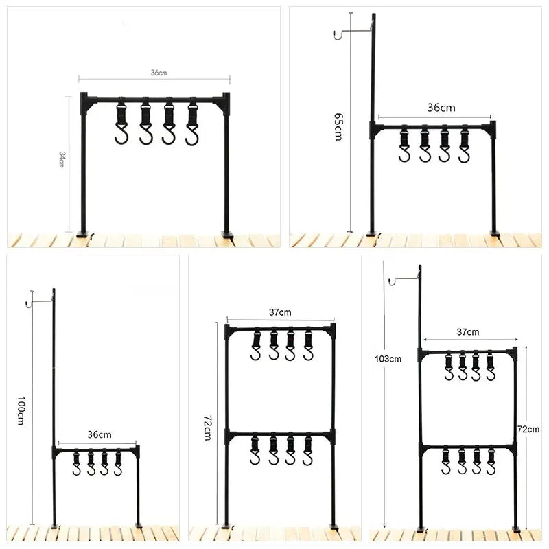 Ultralicht opbergrek voor outdoor – Aluminium tafelrek – Met haken voor servies & accessoires - Bivakshop