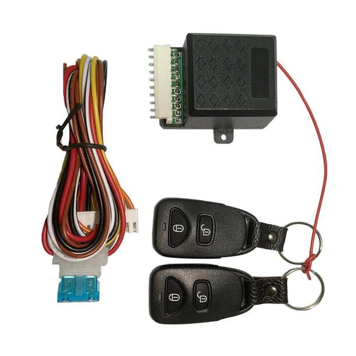 Universeel 12V auto centrale vergrendelingsset - Sleutelloos toegangssysteem met 2 afstandsbedieningen - Bivakshop