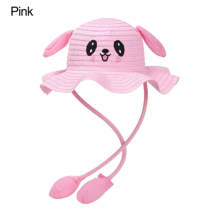 Zomerse riet hoed - Met brede rand en bewegende oren - Voor kinderen - Bivakshop