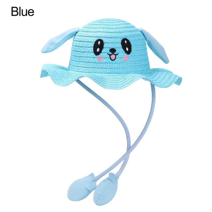 Zomerse riet hoed - Met brede rand en bewegende oren - Voor kinderen - Bivakshop