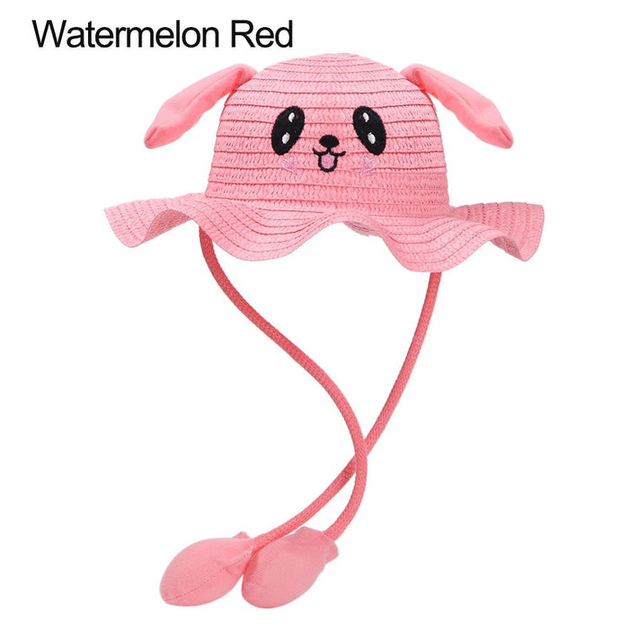 Zomerse riet hoed - Met brede rand en bewegende oren - Voor kinderen - Bivakshop