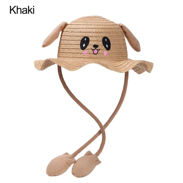 Zomerse riet hoed - Met brede rand en bewegende oren - Voor kinderen - Bivakshop
