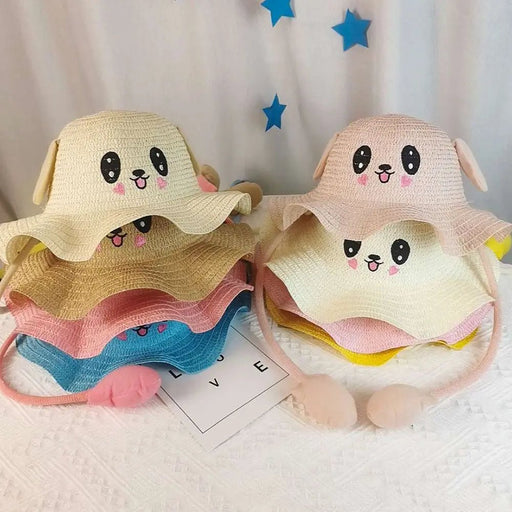 Zomerse riet hoed - Met brede rand en bewegende oren - Voor kinderen - Bivakshop