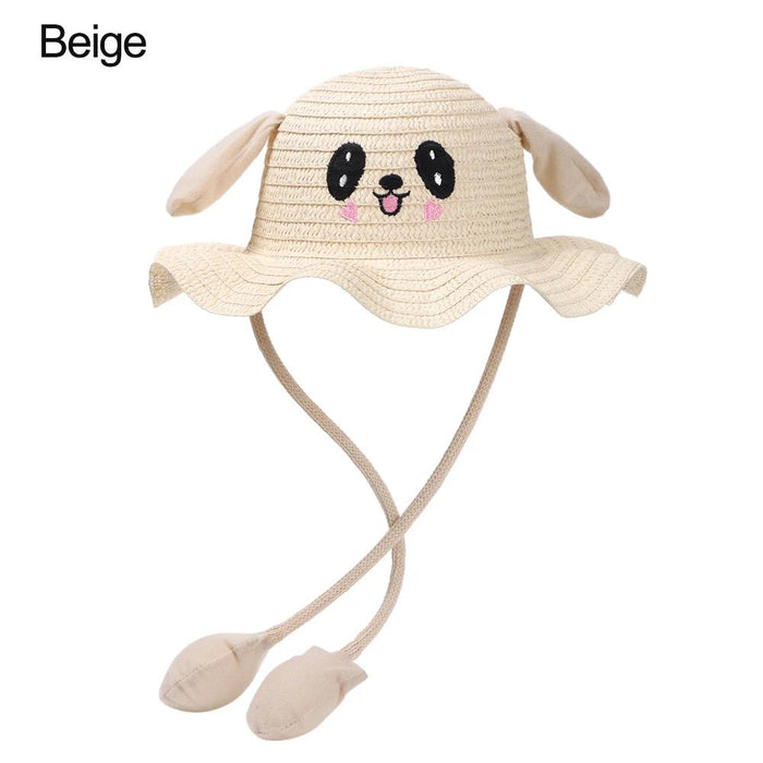 Zomerse riet hoed - Met brede rand en bewegende oren - Voor kinderen - Bivakshop