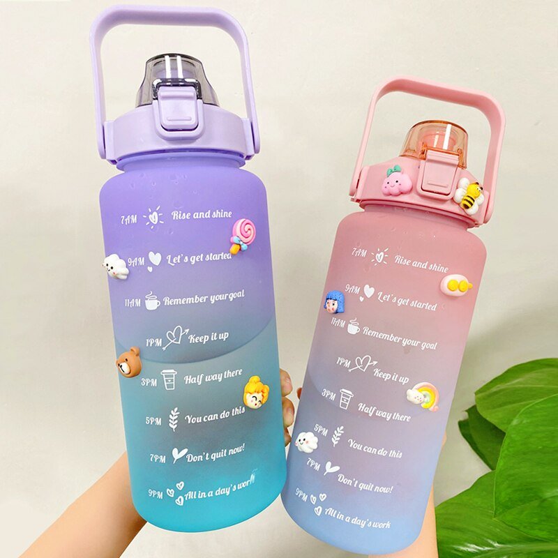 2L Grote capaciteit waterfles - Bounce cover tijd schaal herinnering - Frosted Cup - Bivakshop