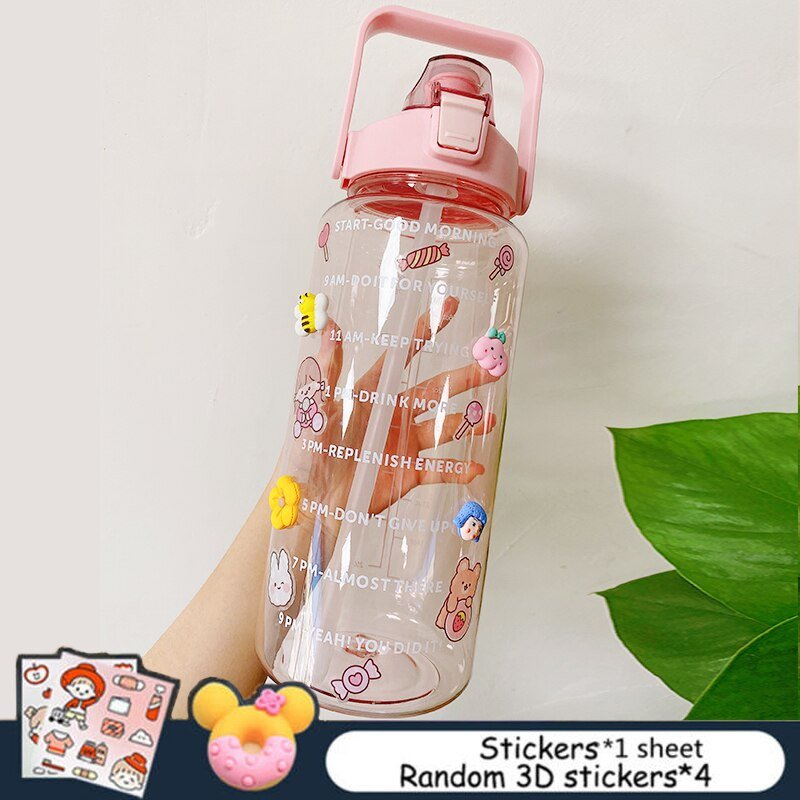 2L Grote capaciteit waterfles - Bounce cover tijd schaal herinnering - Frosted Cup - Bivakshop