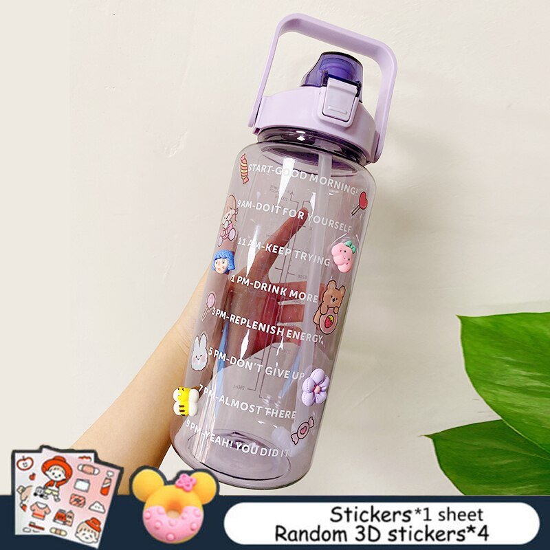2L Grote capaciteit waterfles - Bounce cover tijd schaal herinnering - Frosted Cup - Bivakshop