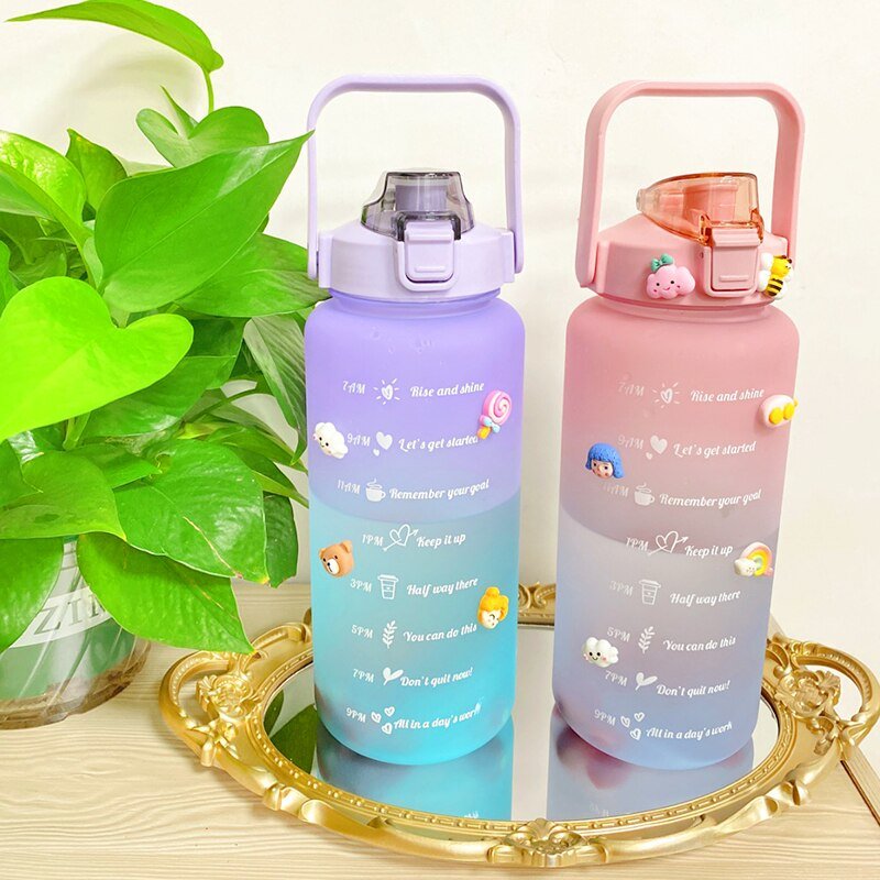 2L Grote capaciteit waterfles - Bounce cover tijd schaal herinnering - Frosted Cup - Bivakshop