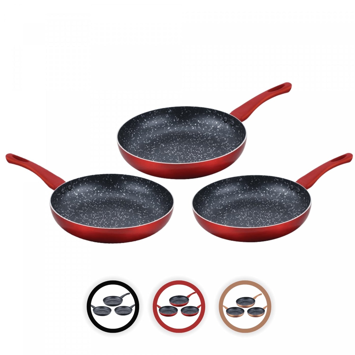 Cenocco Set van 3 Koekenpannen met Marmeren Coating Rood - Keramische pannenset - 20/24/28 cm - Bivakshop