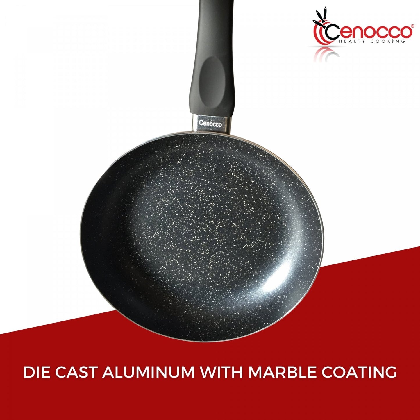 Cenocco Set van 3 Koekenpannen met Marmeren Coating Rood - Keramische pannenset - 20/24/28 cm - Bivakshop
