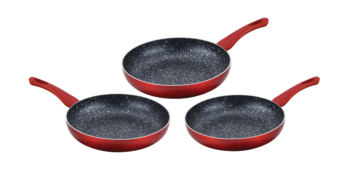 Cenocco Set van 3 Koekenpannen met Marmeren Coating Rood - Keramische pannenset - 20/24/28 cm - Bivakshop