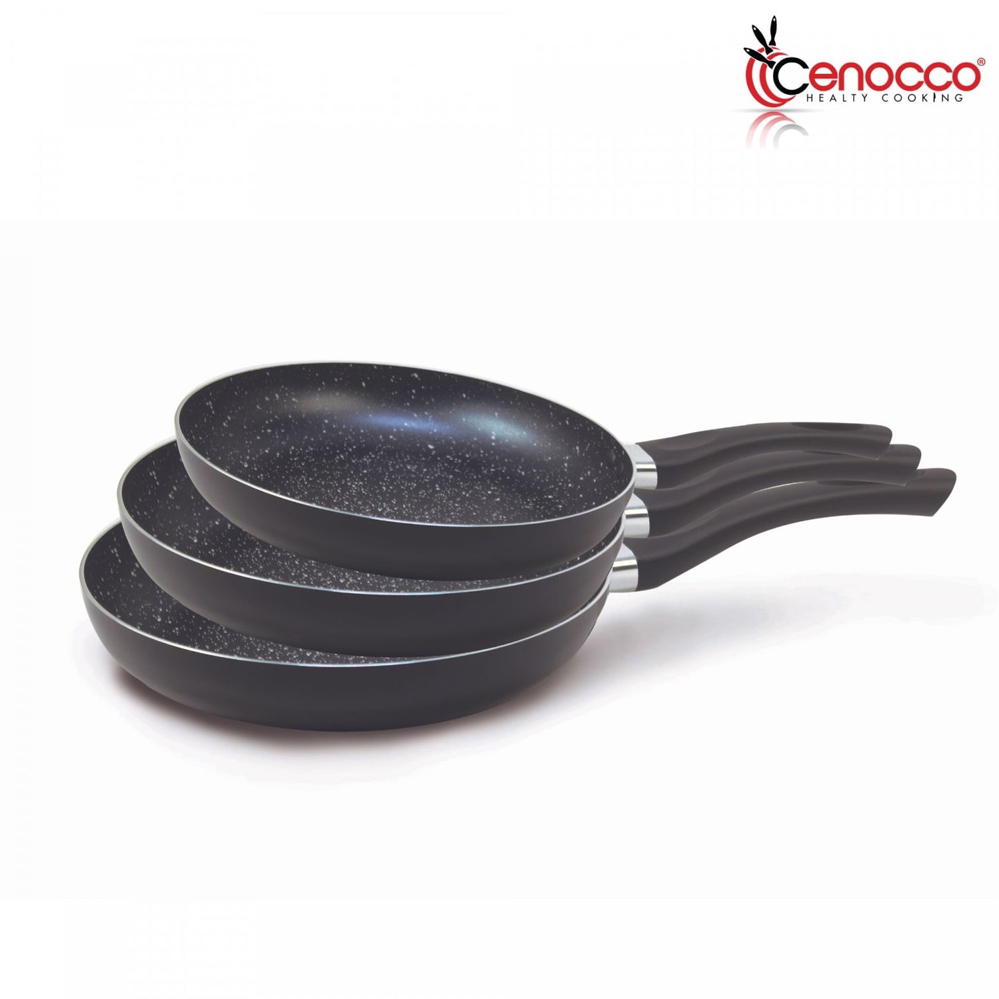 Cenocco Set van 3 Koekenpannen met Marmeren Coating Rood - Keramische pannenset - 20/24/28 cm - Bivakshop
